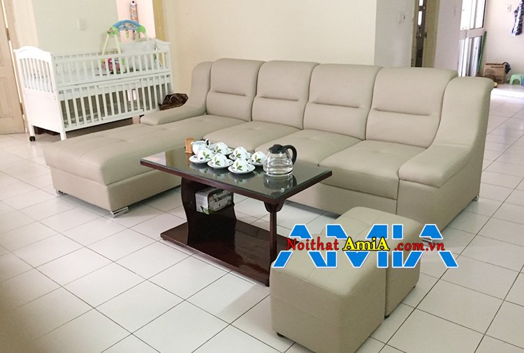 Hình ảnh ghế sofa da màu xám khói góc L