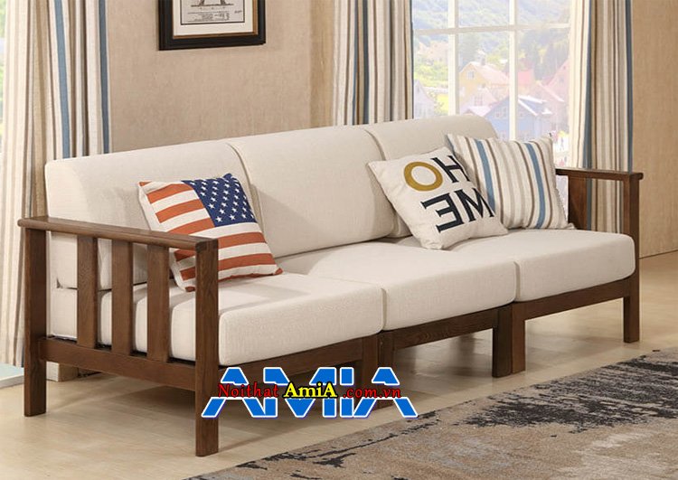 Ghế sofa dạng văng gỗ kết hợp nỉ đẹp