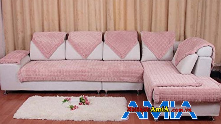 Ghế sofa nỉ kích thước rộng màu hồng nhạt