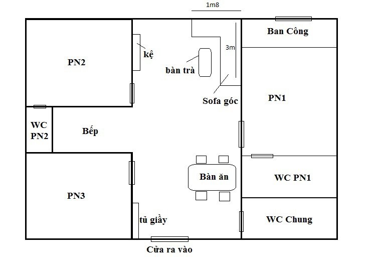 Kích thước sofa chữ L kê phòng khách 3 ngủ