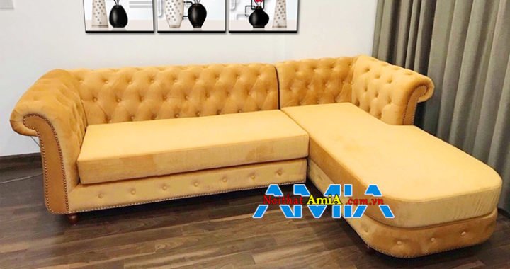 Mẫu ghế sofa nỉ màu nâu vàng đẹp tân cổ điển
