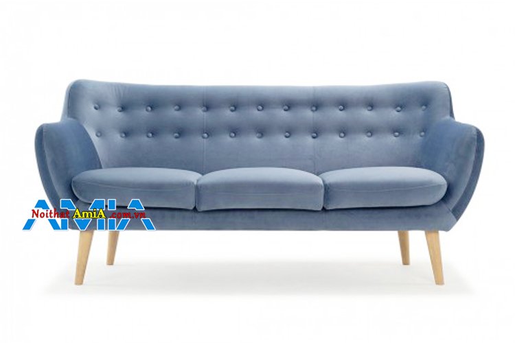 Ghế sofa văng 3 chỗ xanh nhạt kết hợp chân gỗ cao