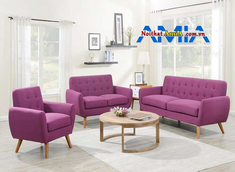 Hình ảnh bộ sofa phòng khách màu tím hiện đại