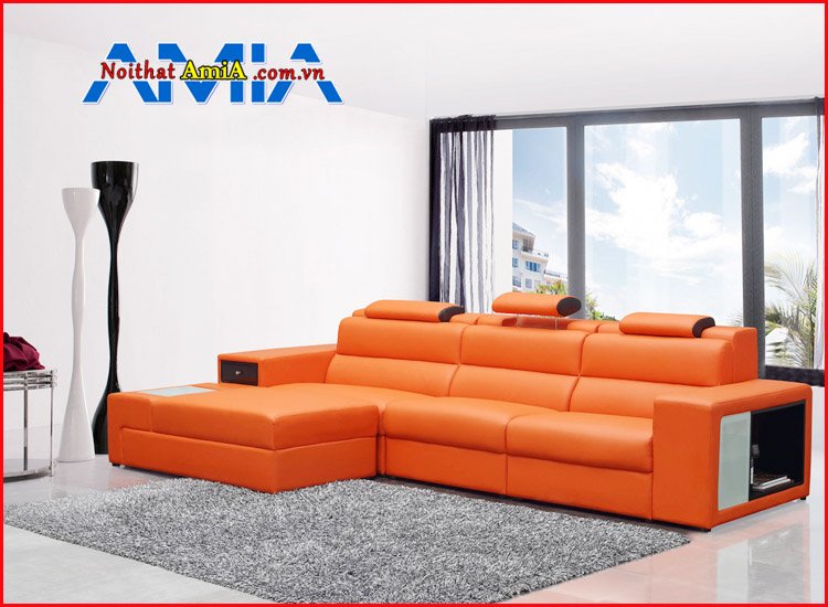 Hình ảnh ghế sofa góc da màu cam siêu đẹp