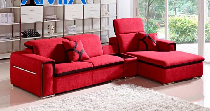 Hình ảnh ghế sofa góc màu đỏ đẹp kê nhà biệt thự sang trọng