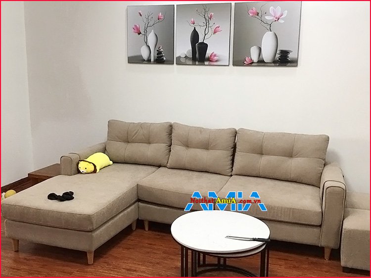 Hình ảnh mẫu ghế sofa nỉ góc đẹp chân gỗ tròn cao