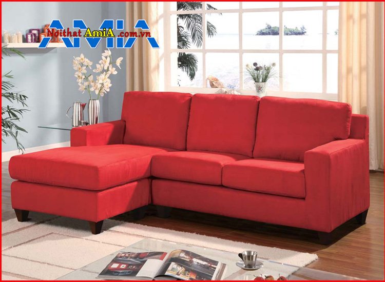 Hình ảnh ghế sofa nỉ màu đỏ chữ L hiện đại