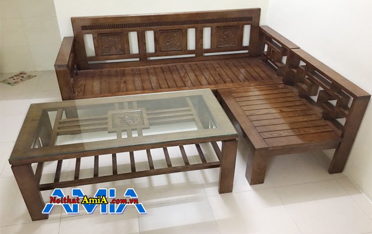 Sofa gỗ Sồi màu óc chó nhà nhà chung cư