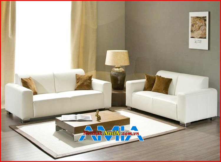 Bộ bàn ghế sofa da phòng khách chung cư cao cấp dạng ghế văng bộ