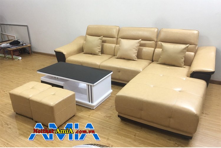 Hình ảnh bộ sofa da góc chữ L phòng khách chung cư đẹp