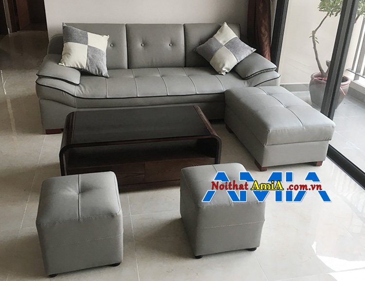 Hình ảnh ghế sofa da Simili màu nâu đẹp AmiA SFD099