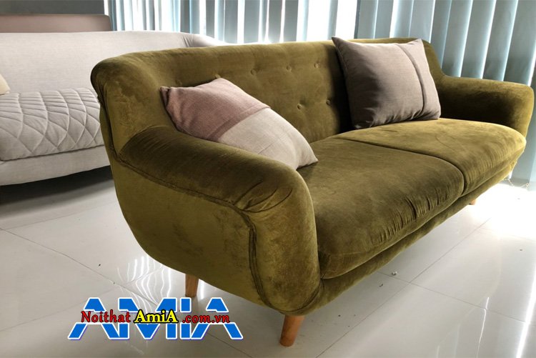 Mẫu sofa văng dài bọc nỉ nhung màu xanh lá cây đẹp