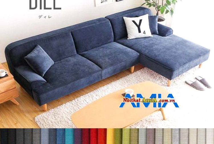 Mẫu ghế sofa nhung chữ L màu xanh dương bán tại Hà Nội