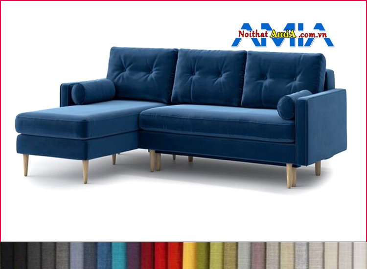 Mẫu ghế sofa chữ L phòng khách đẹp màu xanh dương