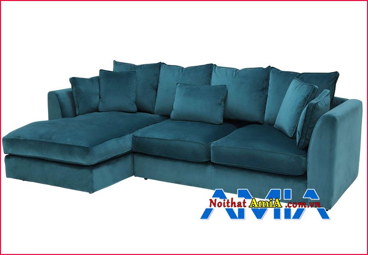 Hình ảnh ghế sofa nỉ chữ L xanh ngọc bích