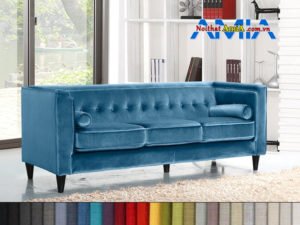 ghế sofa nỉ tân cổ điển màu xanh dương AmiA SFN199228