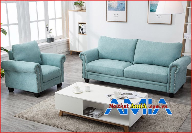 Bộ ghế sofa phòng khách nhỏ màu xanh ngọc hiện đại