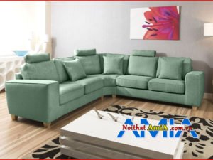 Hình ảnh ghế sofa vải màu xanh dạng góc đẹp nhất