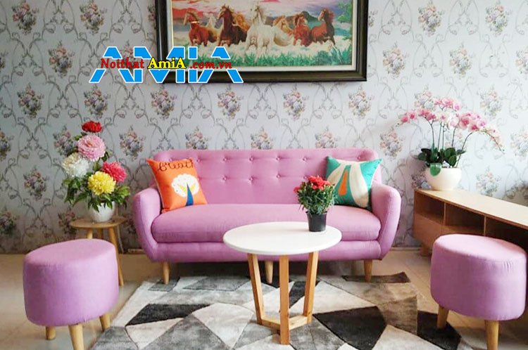 sofa vải nỉ đẹp màu hồng