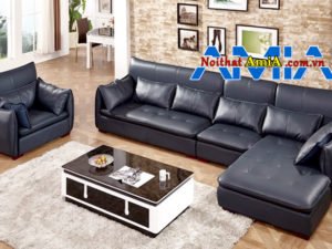 Sofa da cao cấp màu xanh than đẹp