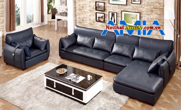 Sofa da cao cấp màu xanh than đẹp