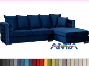 Hình ảnh mẫu sofa nỉ chữ L đẹp màu xanh dương AmiA SFN199246