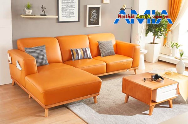 sofa da màu cam đẹp hiện đại AmiA SFD199291