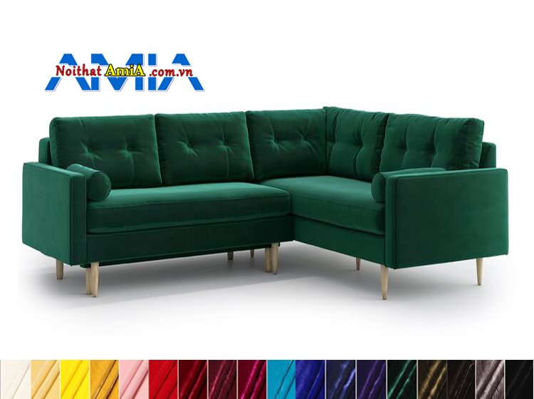  sofa góc nhung màu xanh lá cây