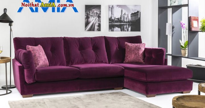 sofa góc vải nhung màu tím