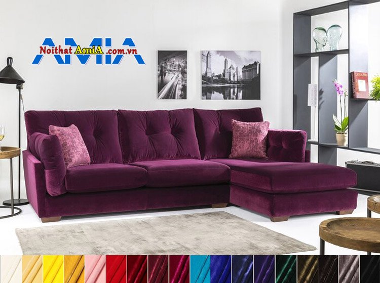 sofa góc vải nhung màu tím