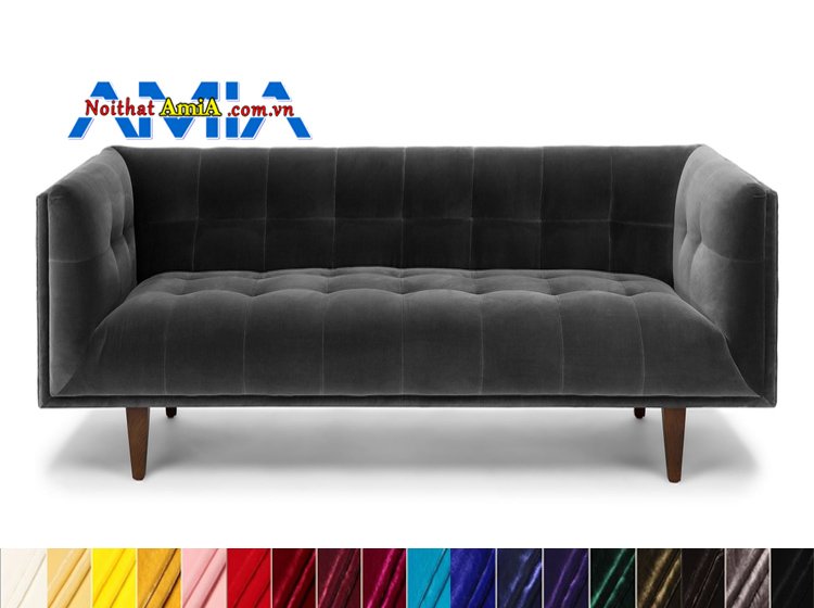 sofa nhung dạng văng màu xám lông chuột