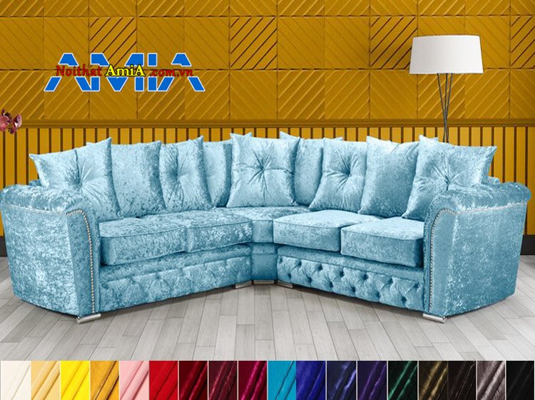 sofa nhung đẹp màu xanh lơ