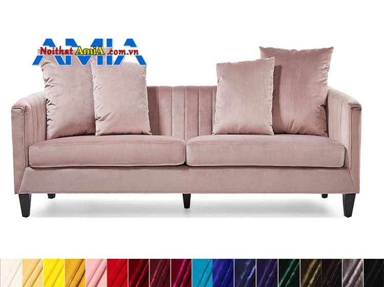 sofa nhung màu phấn hồng