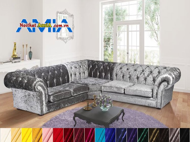 sofa nhung phòng khách tân cổ điển