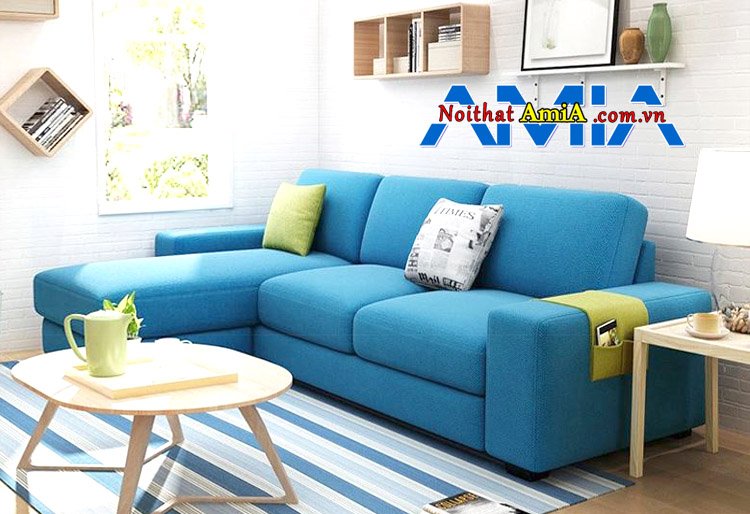 sofa vải hiện đại cho nhà chung cư màu xanh dương