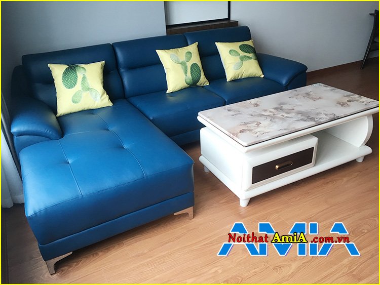 bàn ghế sofa da giá rẻ phòng khách dưới 10 triệu màu xanh dương