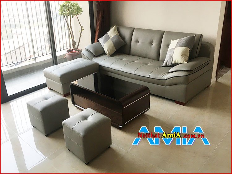 Ảnh bộ bàn ghế sofa da phòng khách 099 nâu