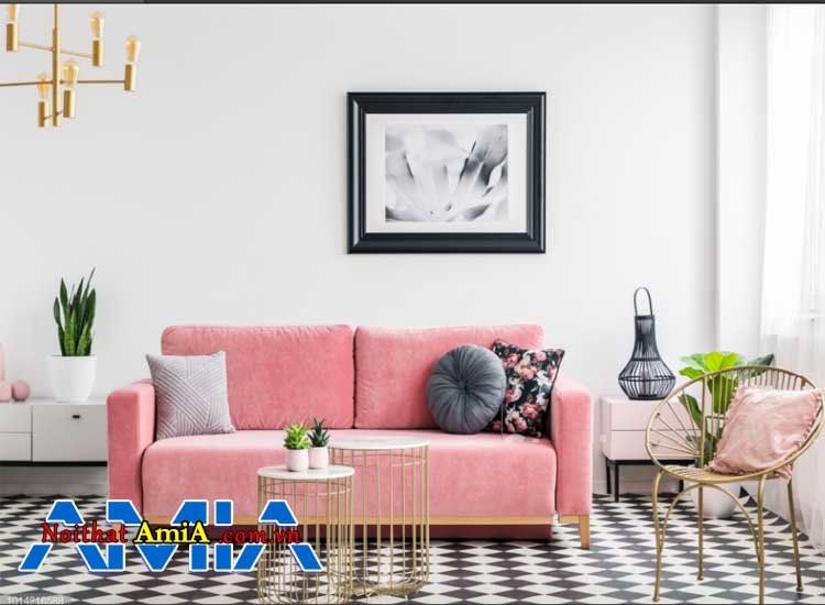 Sofa văng 2 chỗ bọc nỉ màu hường