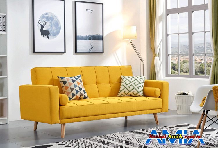 Hình ảnh mẫu ghế sofa màu vàng đẹp thiết kế dạng văng