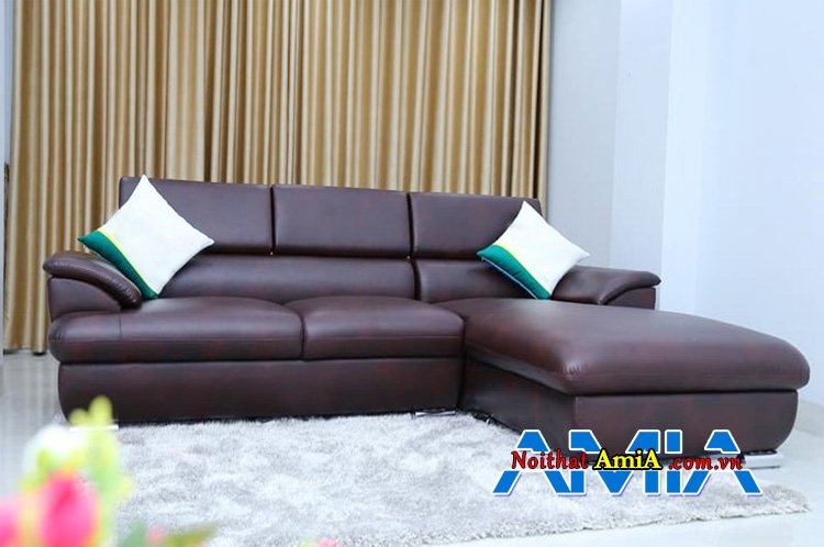 sofa bọc da giá rẻ chữ L màu cafe