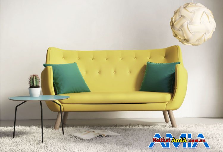 Hình ảnh mẫu ghế sofa văng nhỏ gọn màu vàng xanh