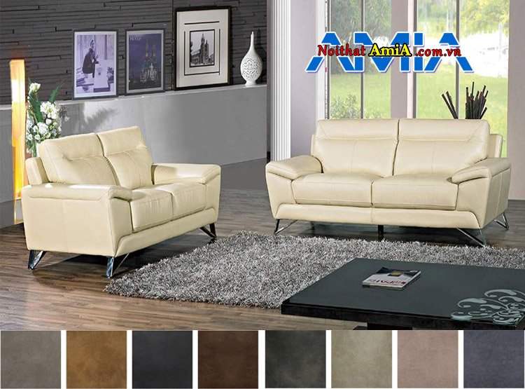 Bộ sofa da thật hiện đại màu trắng sáng