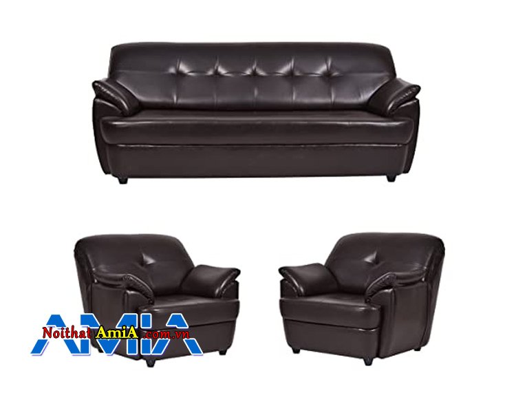 sofa bộ văn phòng giả da màu đen