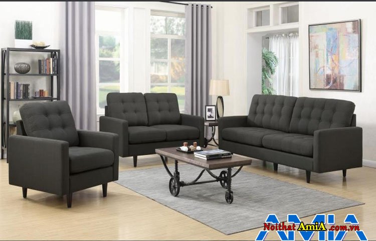 Hình ảnh bộ bàn ghế sofa nỉ bọc màu đen đẹp sang trọng