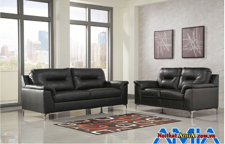 Mẫu sofa văng da màu đen đẹp sang