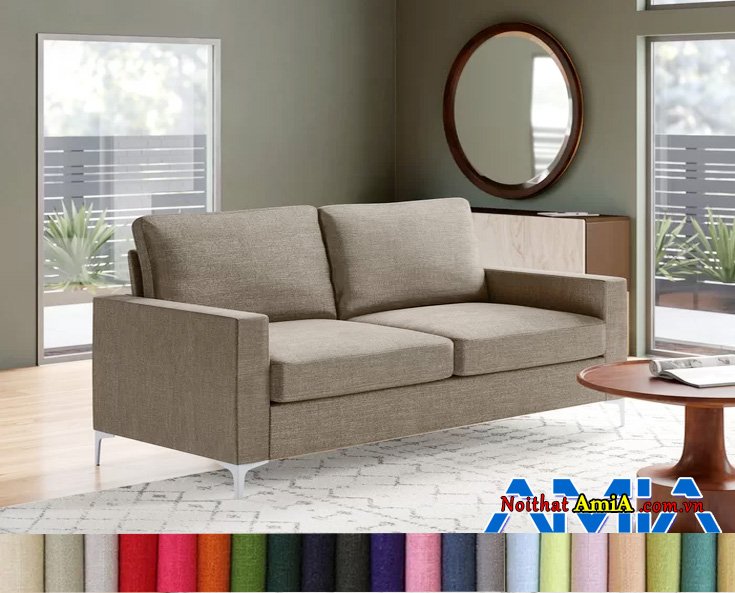 sofa nỉ giá rẻ dạng văng 2 chỗ chân Inox