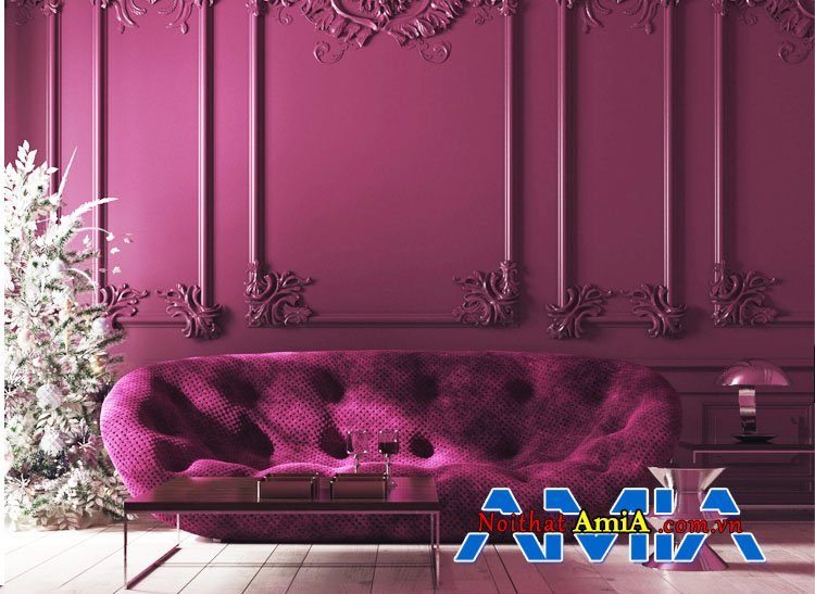 Sofa nỉ màu hồng tím dạng tân cổ điển đẹp