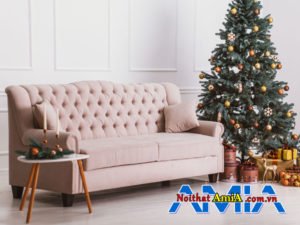 Sofa văng nỉ màu hồng tân cổ điển AmiA Sofa văng da thiết kế tân cổ điển AmiA SFD2208