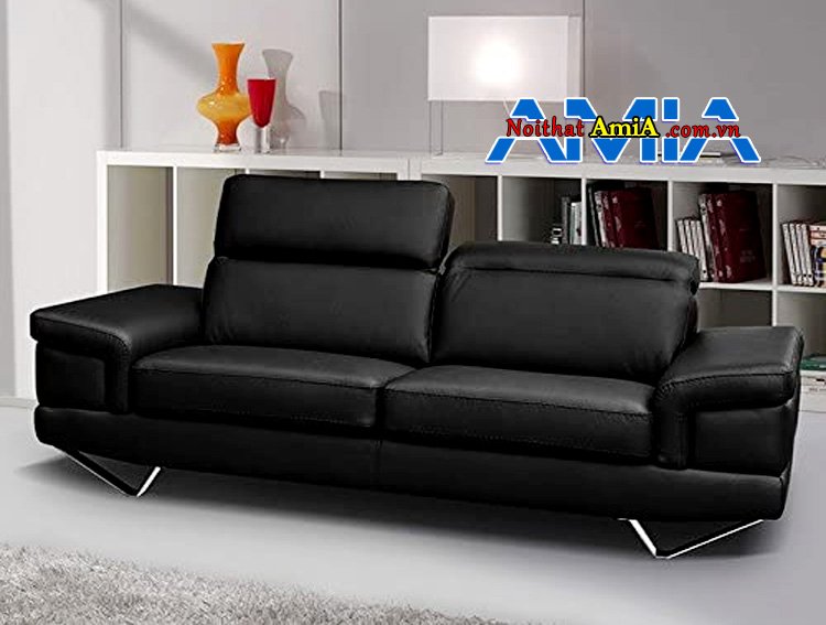 Ghế sofa da chân Inox màu đen hiện đại