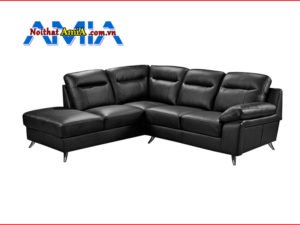 Sofa góc da màu đen